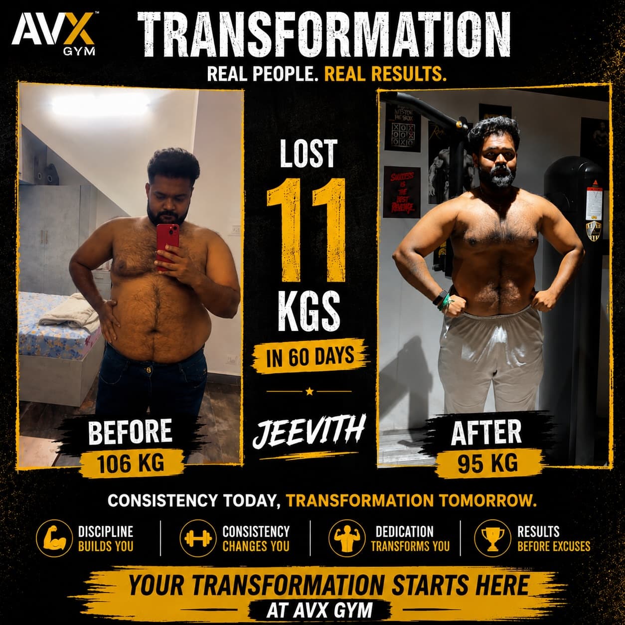 Jeevith — Lost 11 kg with AVX Fitness