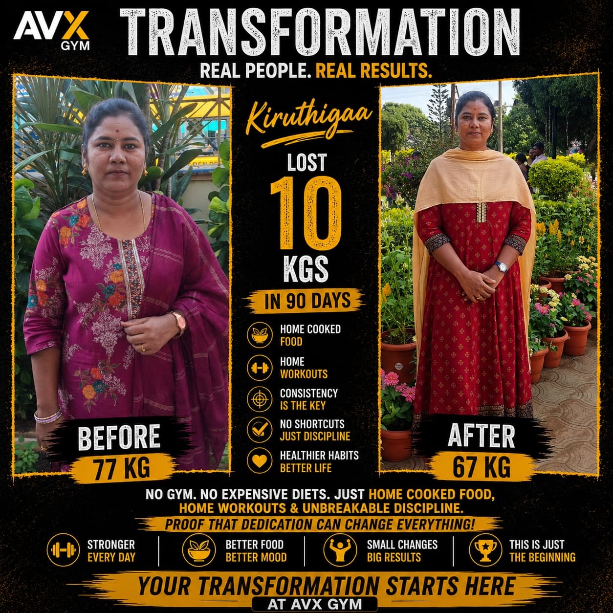 Kiruthigaa — Lost 10 kg with AVX Fitness